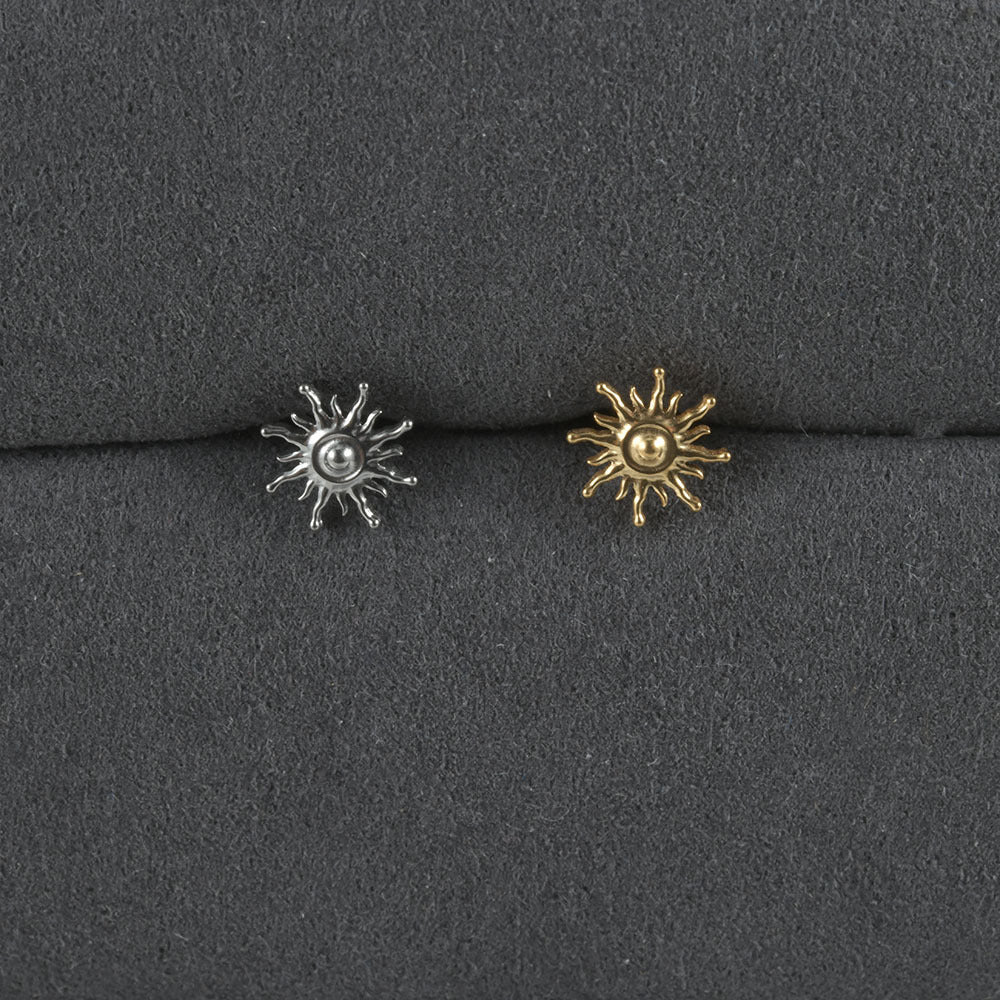 G23 Titanium Sun and Star Zircon Lip and Ear Studs with 18K Gold Plating