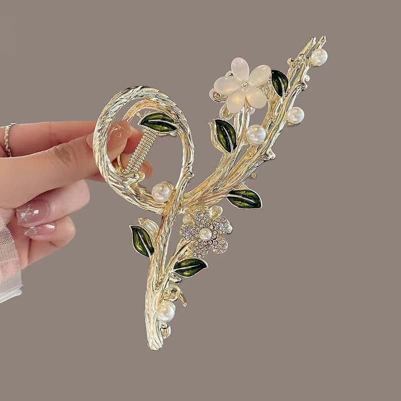 Women's Floral Rhinestone Pearl Hair Claw Clip