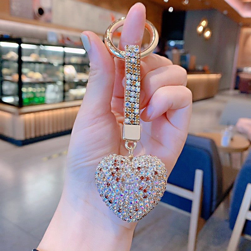 Fashion Crystal Heart Acrylic Rhinestone Keychain Pendant for Women