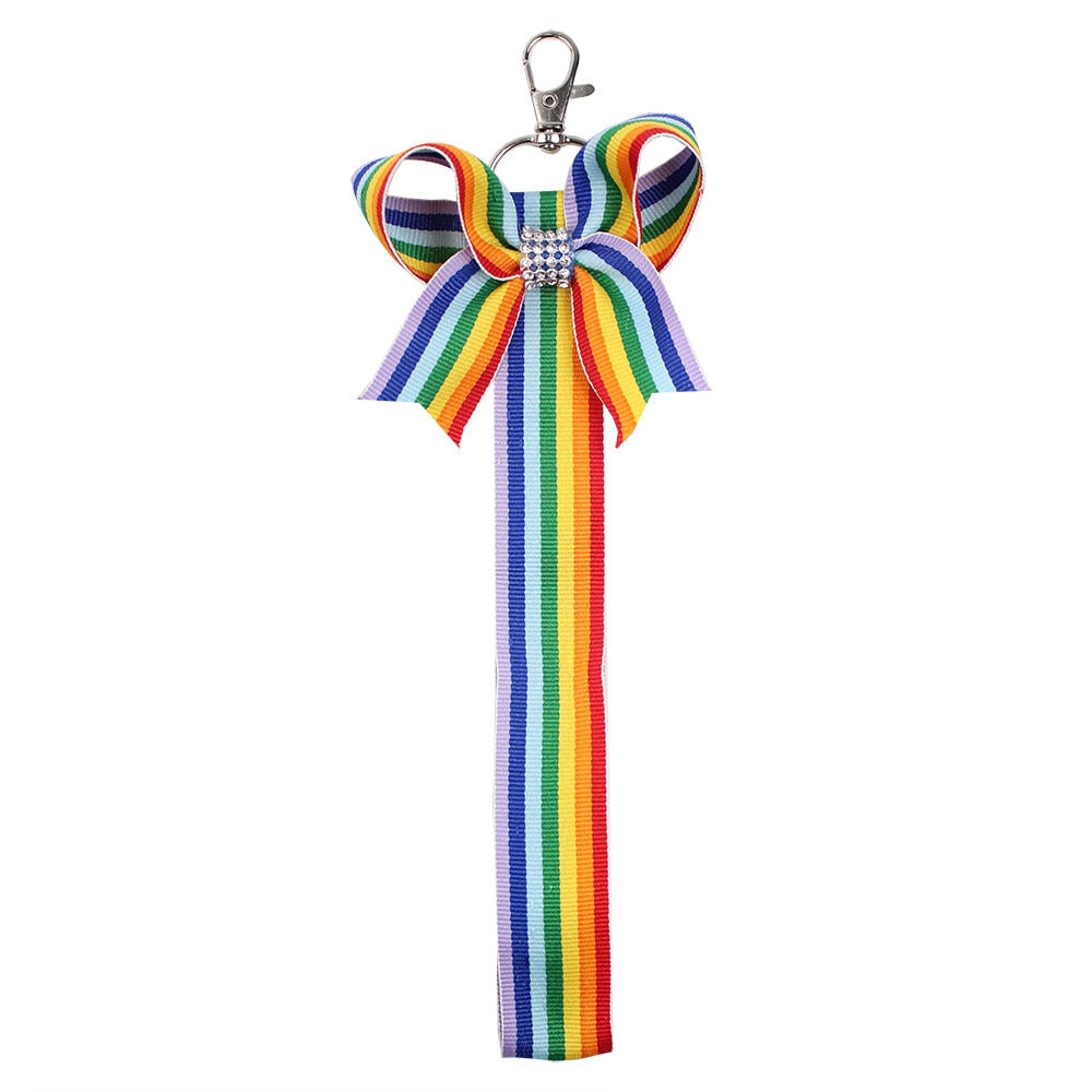 Casual Stripe Bow Knot Rhinestone Keychain Pendant Gift