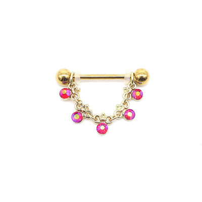 Elegant Geometric Gold Plated Nipple Ring with Red Floral Glass Rhinestones