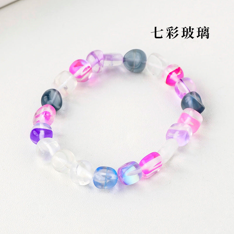 Simple Round Natural Stone Crystal Beaded Bracelet for Women