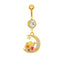 Moon Design Belly Ring - 316 Stainless Steel with Resin Rhinestones and Gold Plating