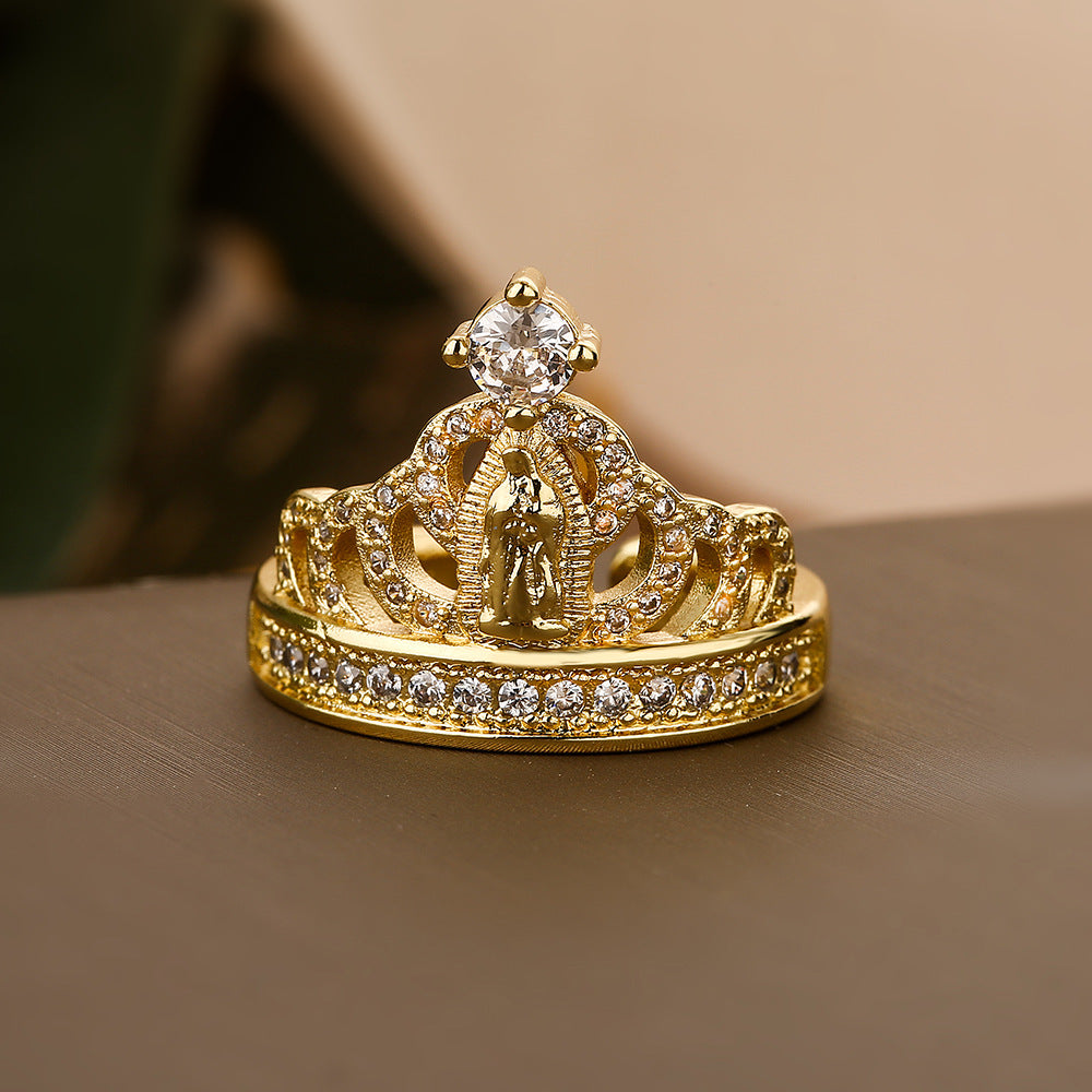 Elegant Crown Zircon 18K Gold Plated Open Ring