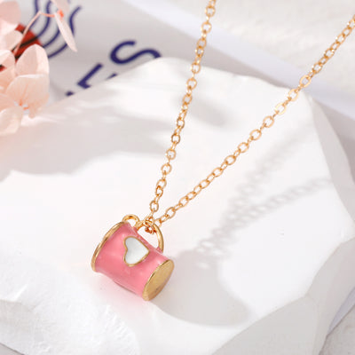 Cute Heart Shape Alloy Plated Pendant Necklace with Colorful Geometric Charm