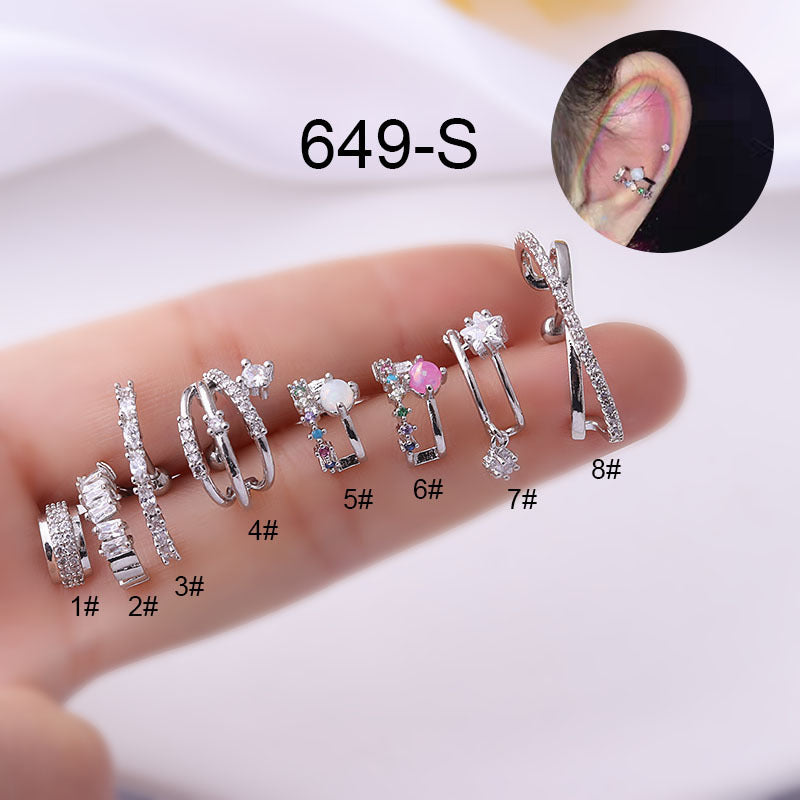 Geometric Zircon Inlay Stainless Steel Ear Cartilage Stud Earrings