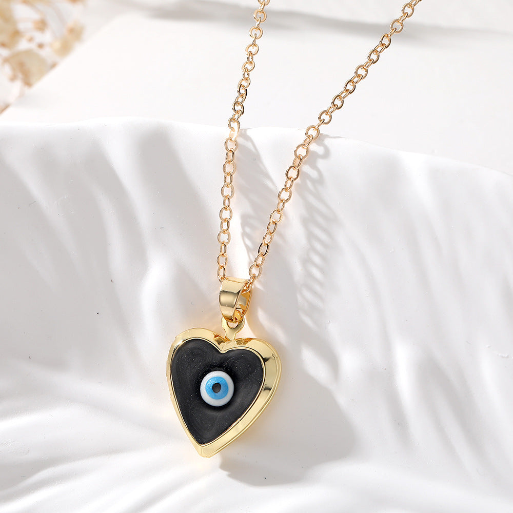 Casual Heart Shape Alloy Copper Pendant Necklace with Evil Eye Photo Locket