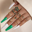 Punk Heart Snake Alloy Gemstone & Green Butterfly Crystal Ring Set for Women