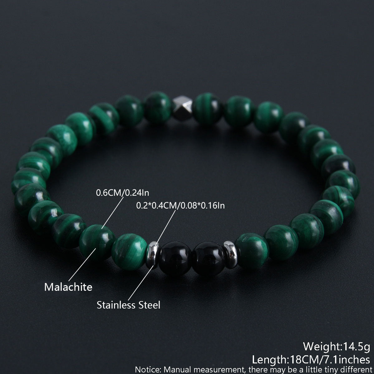 Classic Round Malachite & Tiger Eye Natural Stone Beaded Bracelet for Men and Women