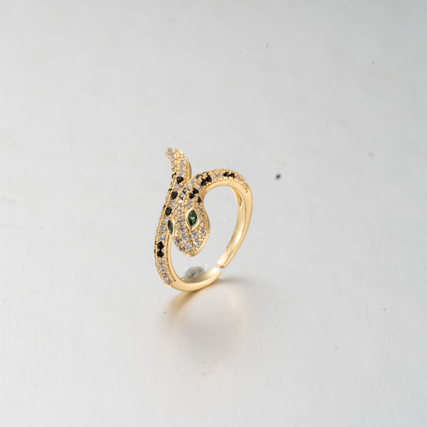 Adjustable Retro Brass Gold Plated Zircon Snake Ring for Women