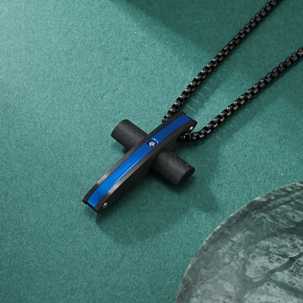 Hip-Hop Retro Cross Carbon Fiber Titanium Steel Men's Pendant Necklace