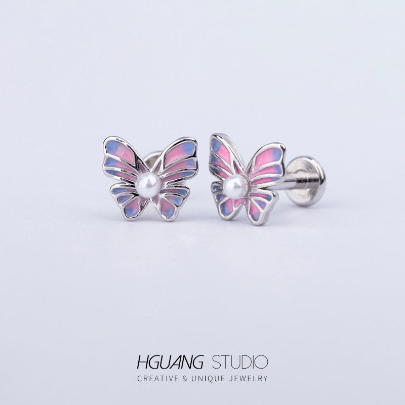 Heart Shape Snake & Butterfly Zircon Titanium Steel Lip and Ear Stud