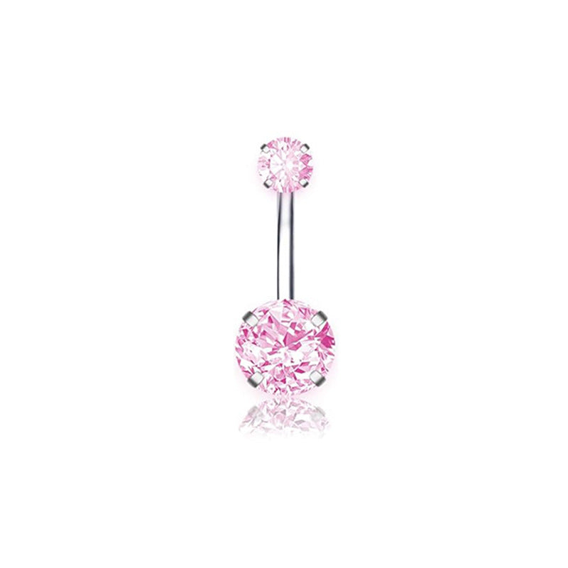 Heart Shape Zircon Inlay Stainless Steel Belly Ring with Pink Butterfly Pendant