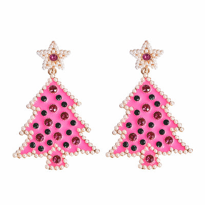 1 Pair Classic Cartoon Christmas Tree Rhinestone Drop Earrings