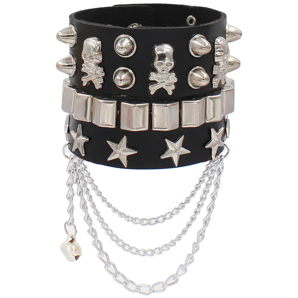 Punk Skull Multi-Layer Leather Rivet Bracelet