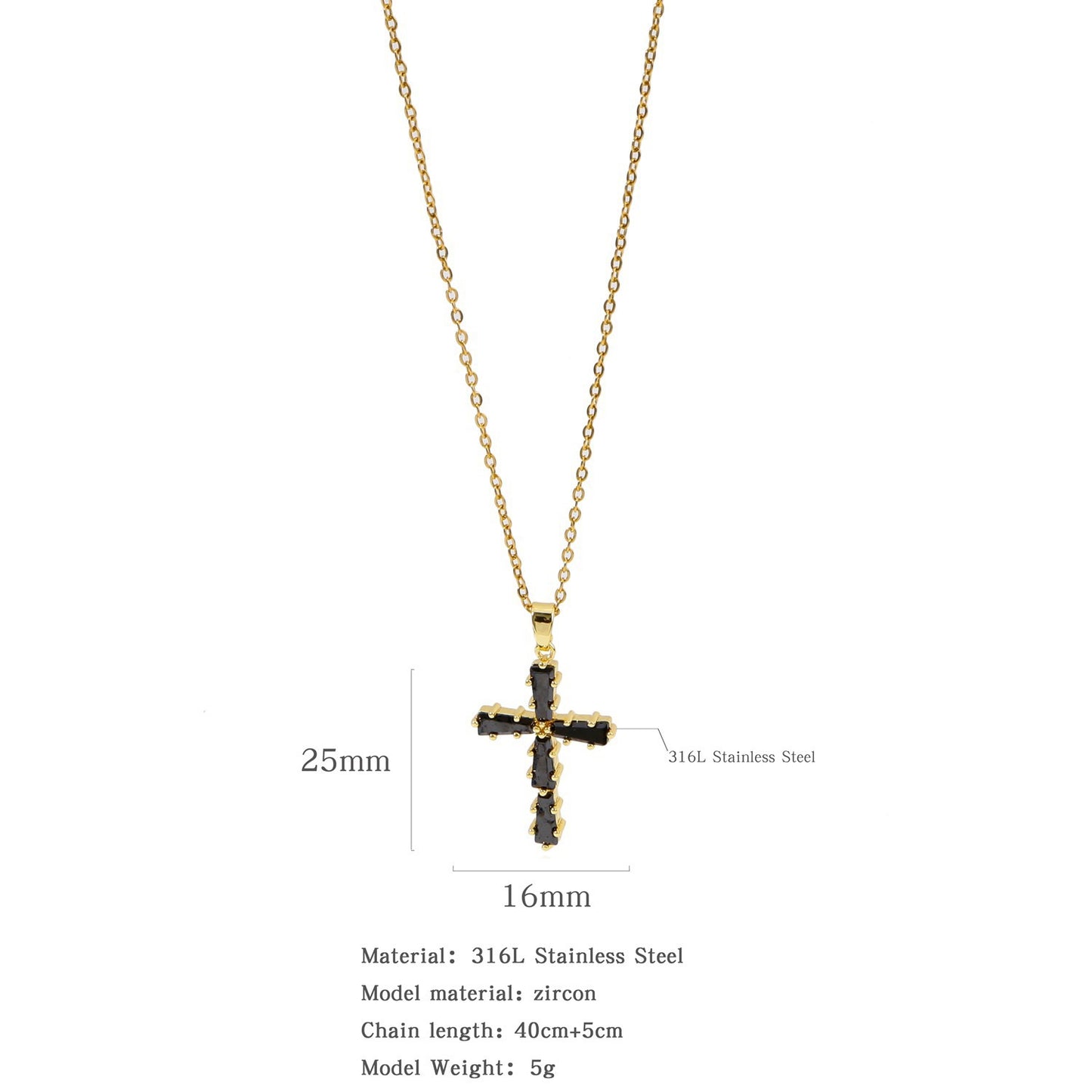 Elegant Multicolor Zircon Cross Pendant Necklace