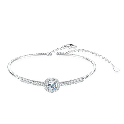 Glamorous Moissanite Round Inlay Sterling Silver 18K White Gold Plated Bracelet