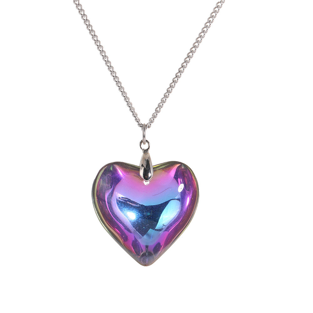 Simple Heart-Shaped Stainless Steel Crystal Pendant Necklace