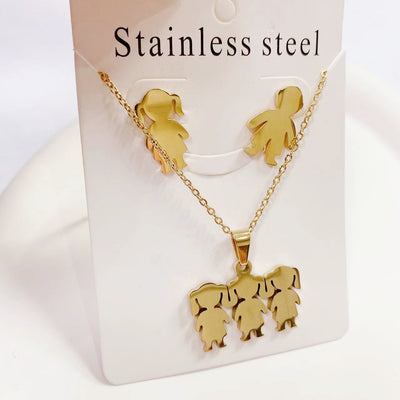 Sweet Cartoon Titanium Steel Necklace and Earrings Set - Fashionable and Versatile Jewelry