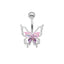 Elegant Tropical Butterfly Belly Ring - 316 Stainless Steel with Rhinestones