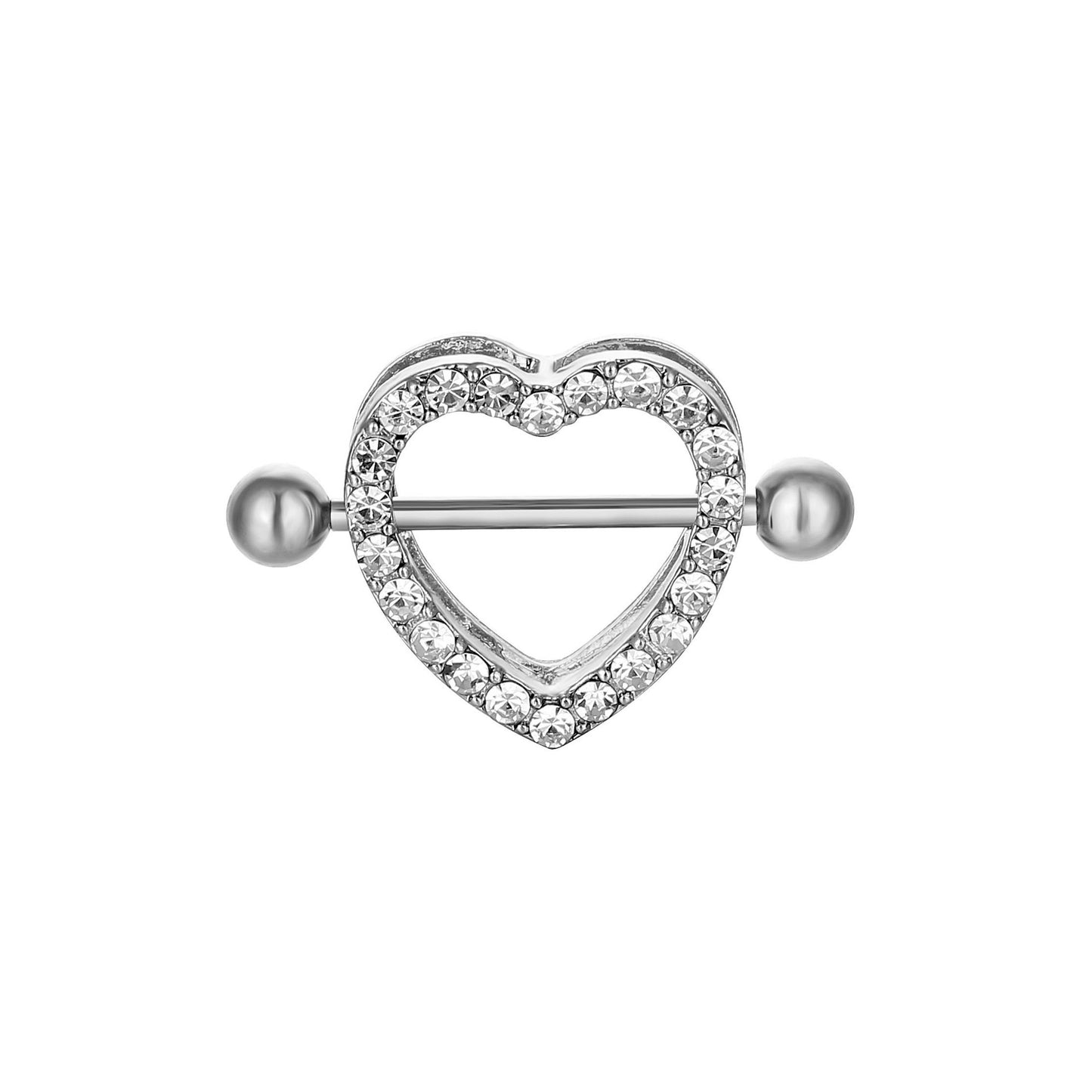 Stainless Steel Heart Inlay Rhinestone Nipple Ring Jewelry