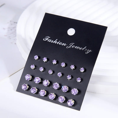 Fashion Zircon Octopus Stud Earrings Set - 12 Pairs Trendy Minimalist Jewelry for Women