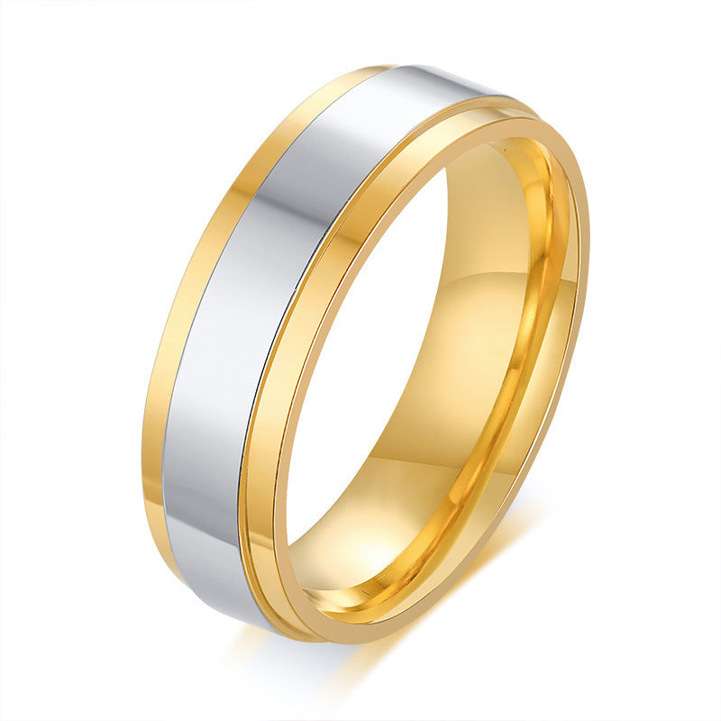 Ladies' Geometric Stainless Steel Couple Rings - Gold Plated Finish