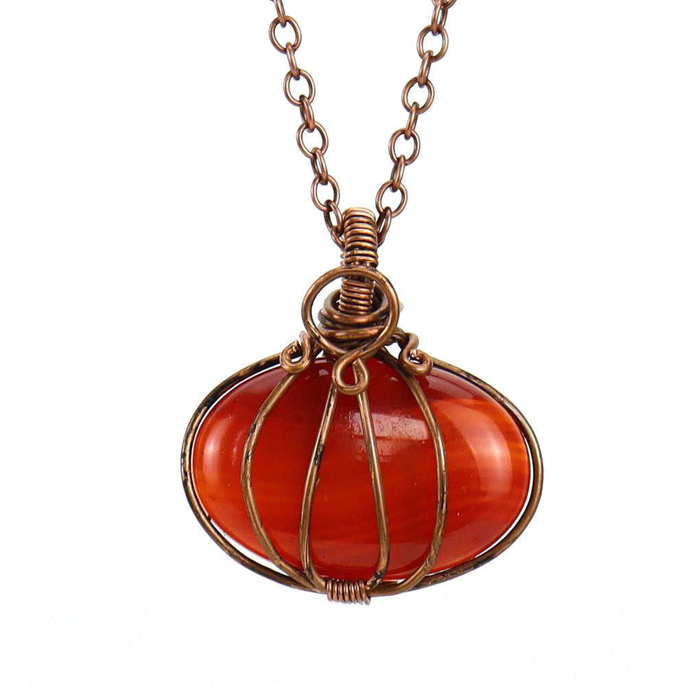 Fashion Handmade Natural Stone Pumpkin Pendant Necklace