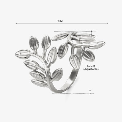 18K Gold Plated Stainless Steel Leaf Adjustable Open Ring