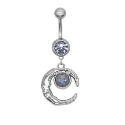 1 Piece Moon Heart Belly Ring 316 Stainless Steel with Resin Glass Pearl White Gold Plating