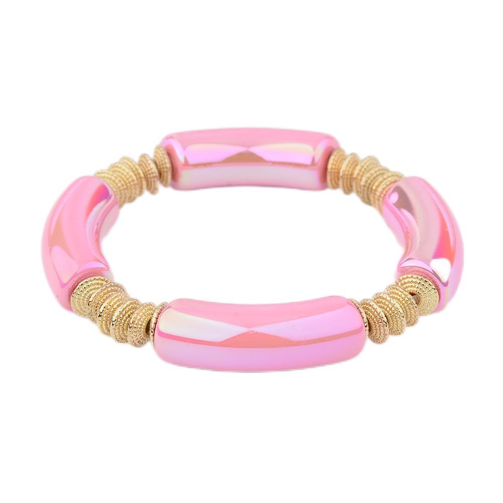 Geometric Metal Bangle with Colorful Beads Bracelet