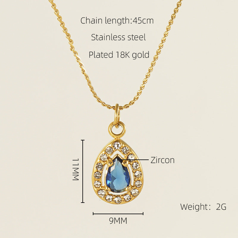 Glam Shiny Sun Water Droplets Heart Shape Stainless Steel Plating Inlay Zircon 18K Gold Plated Pendant Necklace