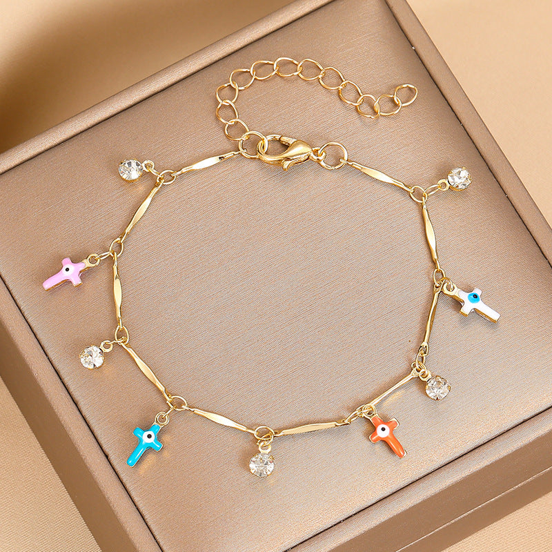 Casual Cross Eye Flower & Butterfly Rhinestone Gold Plated Copper Bracelets