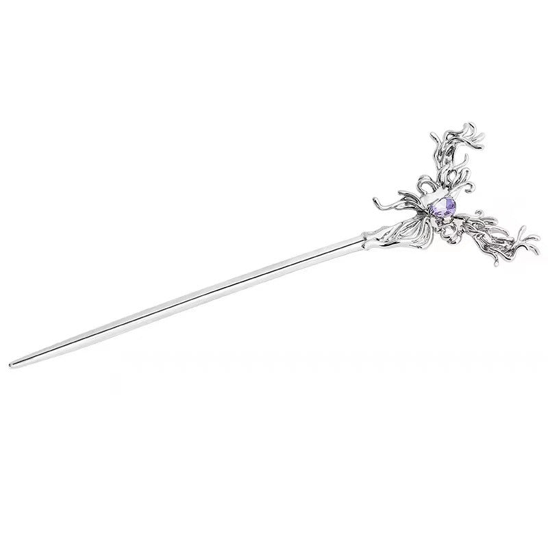 Retro Style Butterfly Hairpin with Alloy Plating and Black Crystal Gemstones