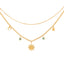 18K Gold Plated Floral Shell Glass Double Layer Necklace with Star and Moon Charm