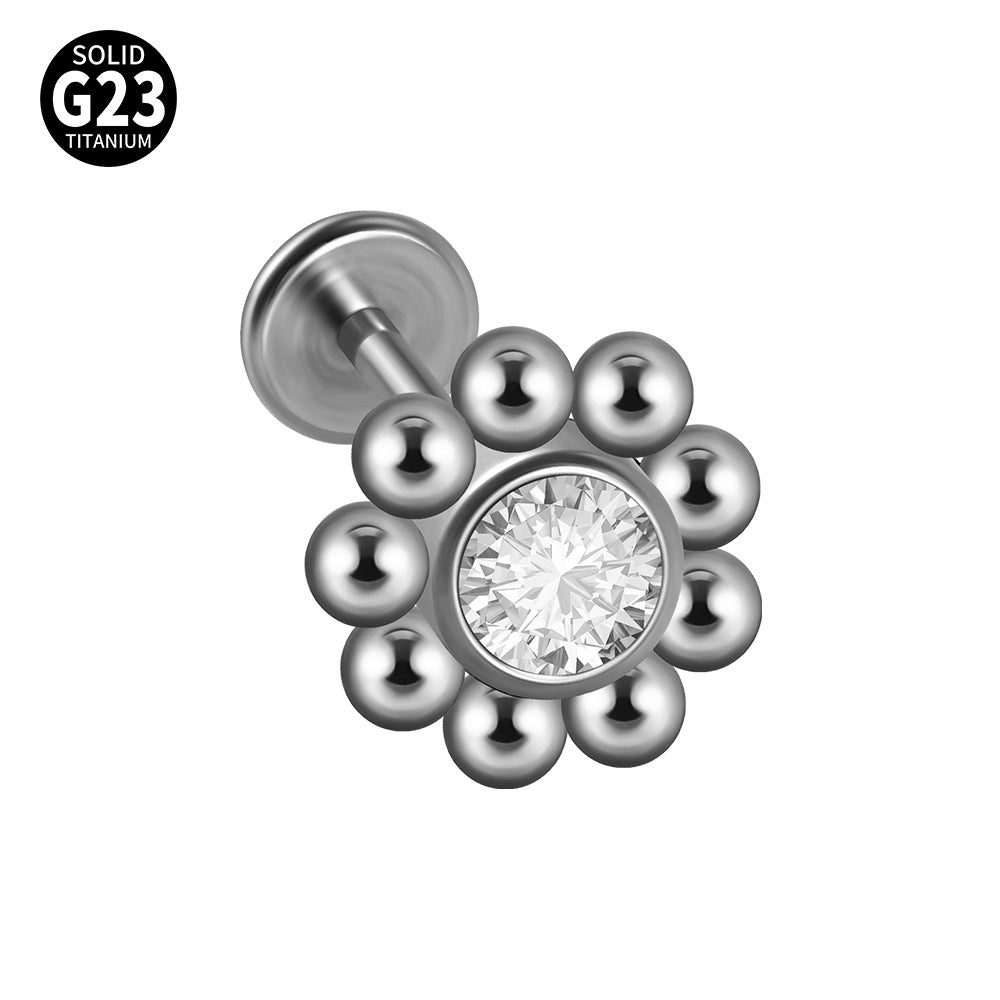 G23 Titanium Zirconia Geometric Ear Cartilage and Lip Rings with Dog Paw and Sun Design