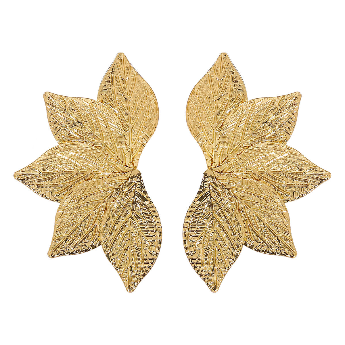 IG Style Geometric Leaf Texture Metal Stud Earrings