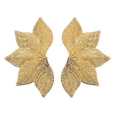 IG Style Geometric Leaf Texture Metal Stud Earrings