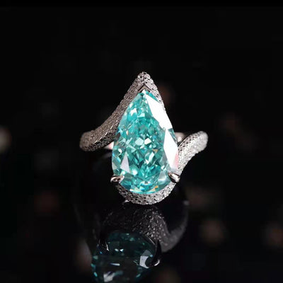 Simulated Paraiba Tourmaline Pear-Shaped Open Ring with Large Carat Colored Gemstones