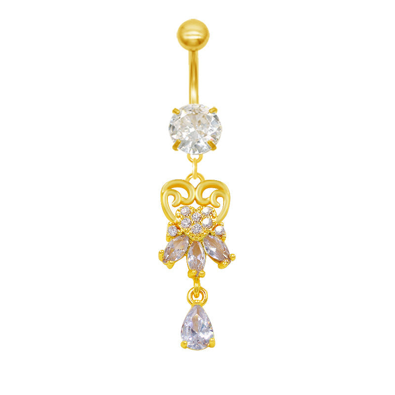 1 Piece Belly Rings Casual Elegant Classic Style Water Droplets Heart Shape 316 Stainless Steel  Alloy Inlay Resin Rhinestones Glass Gold Plated