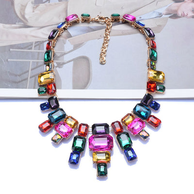 Exaggerated Geometric Glass Gemstone Women's Necklace