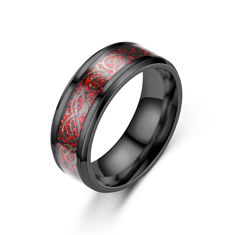 Ethnic Geometric Dragon Pattern Titanium Steel Enamel Ring