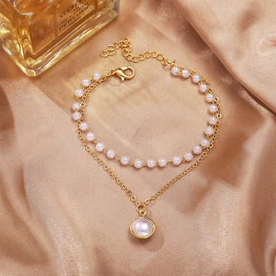 Fashion Geometric Pearl Pendant Alloy Bracelet for Women