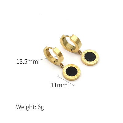 1 Pair Elegant Round Stainless Steel Drop Earrings