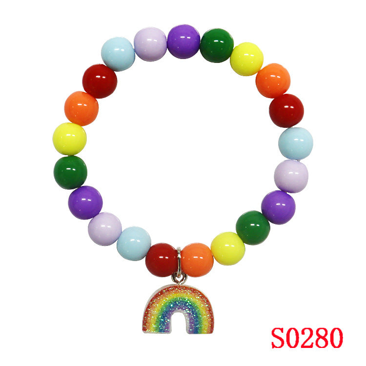 Cartoon Children's Candy Color Beaded Bracelet with Resin Mermaid and Unicorn Pendant