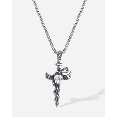 Hip-Hop Vintage Style Cross Heart Shape Snake 304 Stainless Steel Inlay Zircon Men's Pendant Necklace Necklace Pendant