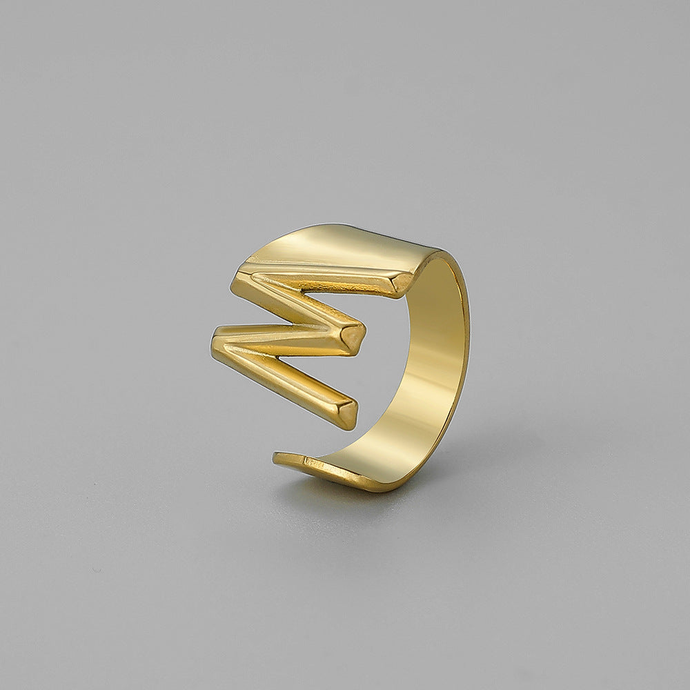 Fashion Alphabet Titanium Steel Gold Plated Open Ring