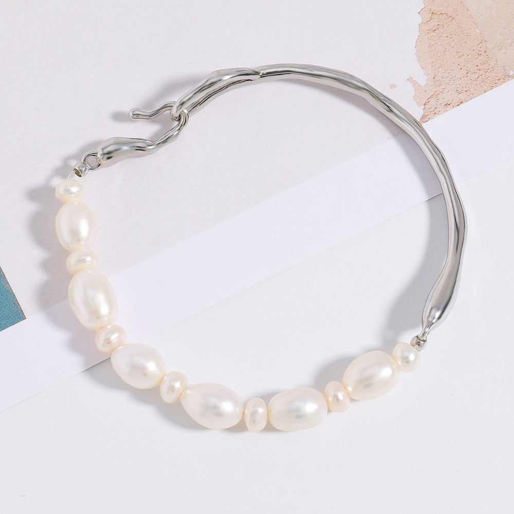 IG Style Irregular Freshwater Pearl Copper Bracelet - Women's French Simple Design