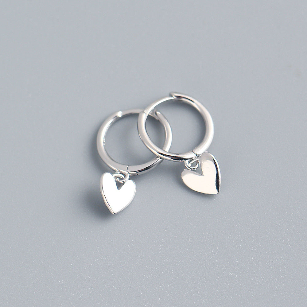 Korean Simple Heart-Shaped S925 Silver Earrings for Women