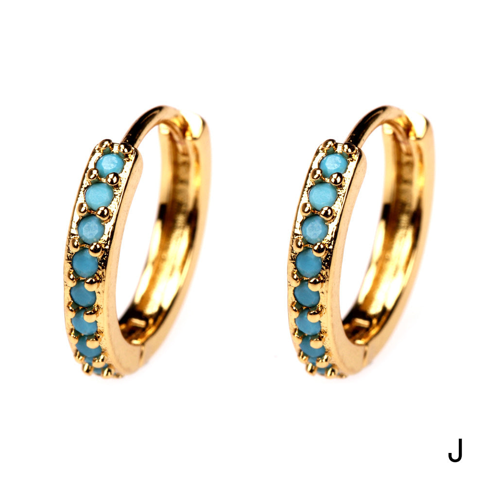 Rainbow Colorful Zircon Hoop Earrings 18k Gold Plated Copper